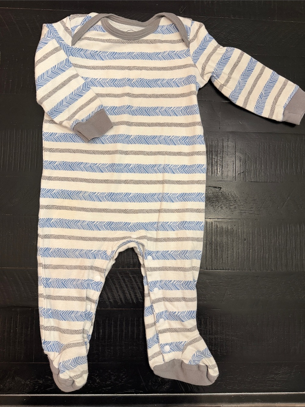 Lamaze Blue & Gray Striped Footed One-Piece
